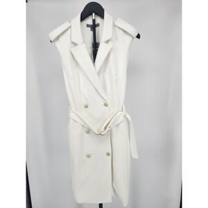 Sharagano New York Cream Sleeveless Trench Dress Belted Double Breasted 8 NEW